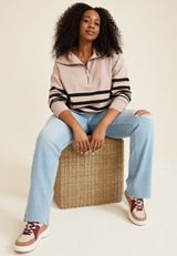 Plus Size Willowsoft Collared Striped Sweatshirt, C9081, small