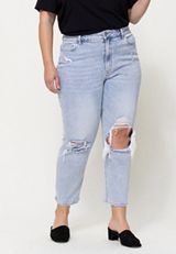 Plus Size VERVET&trade; Ripped High Rise Mom Jean, LIGHT SANDBLAST, small
