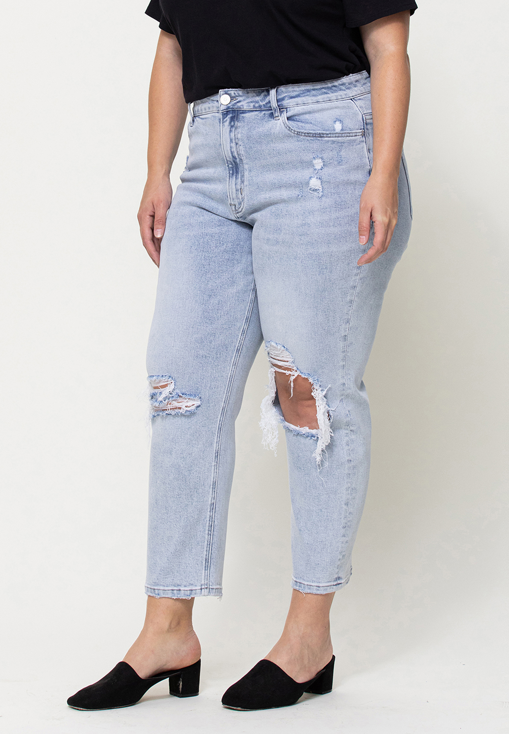 Plus Size VERVET&trade; Ripped High Rise Mom Jean, LIGHT SANDBLAST, large