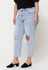 Plus Size VERVET&trade; Ripped High Rise Mom Jean, LIGHT SANDBLAST, small