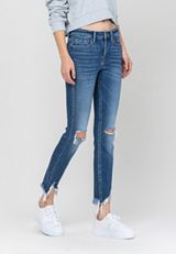 VERVET&trade; Ankle Skinny Mid Rise Frayed Hem Jean, DARK SANDBLAST, small
