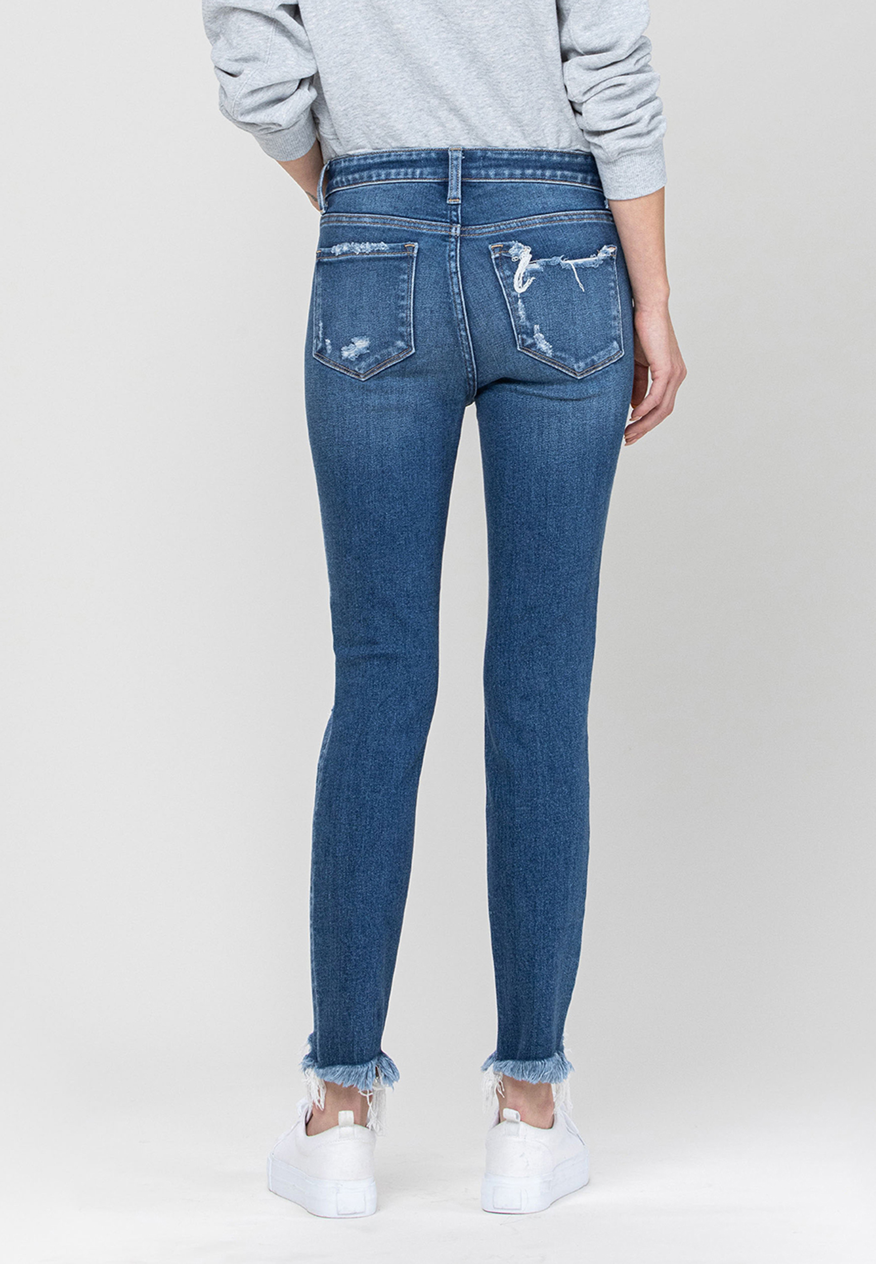 VERVET&trade; Ankle Skinny Mid Rise Frayed Hem Jean, DARK SANDBLAST, large