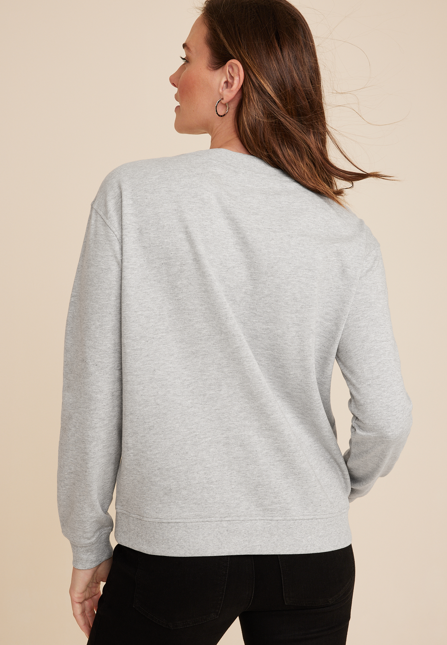 Stud Embellished Mock Neck Sweatshirt, LIGHT HEATHER GRAY, large