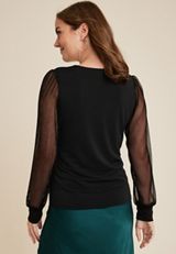 Plisse Sleeve Blouse, BLACK, small