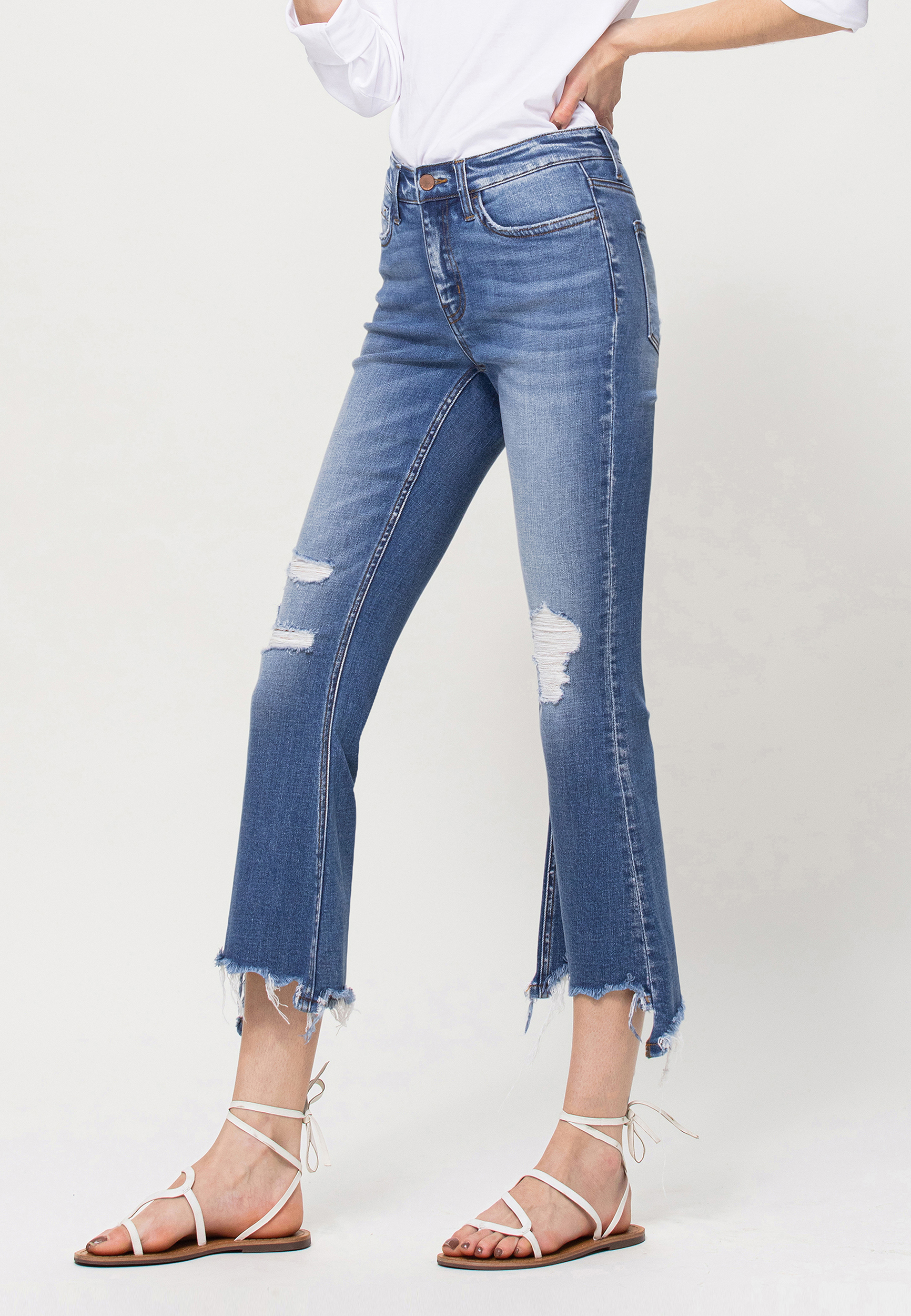 Flying Monkey&trade; Flare Mid Rise Ripped Ankle Jean, MEDIUM SANDBLAST, large