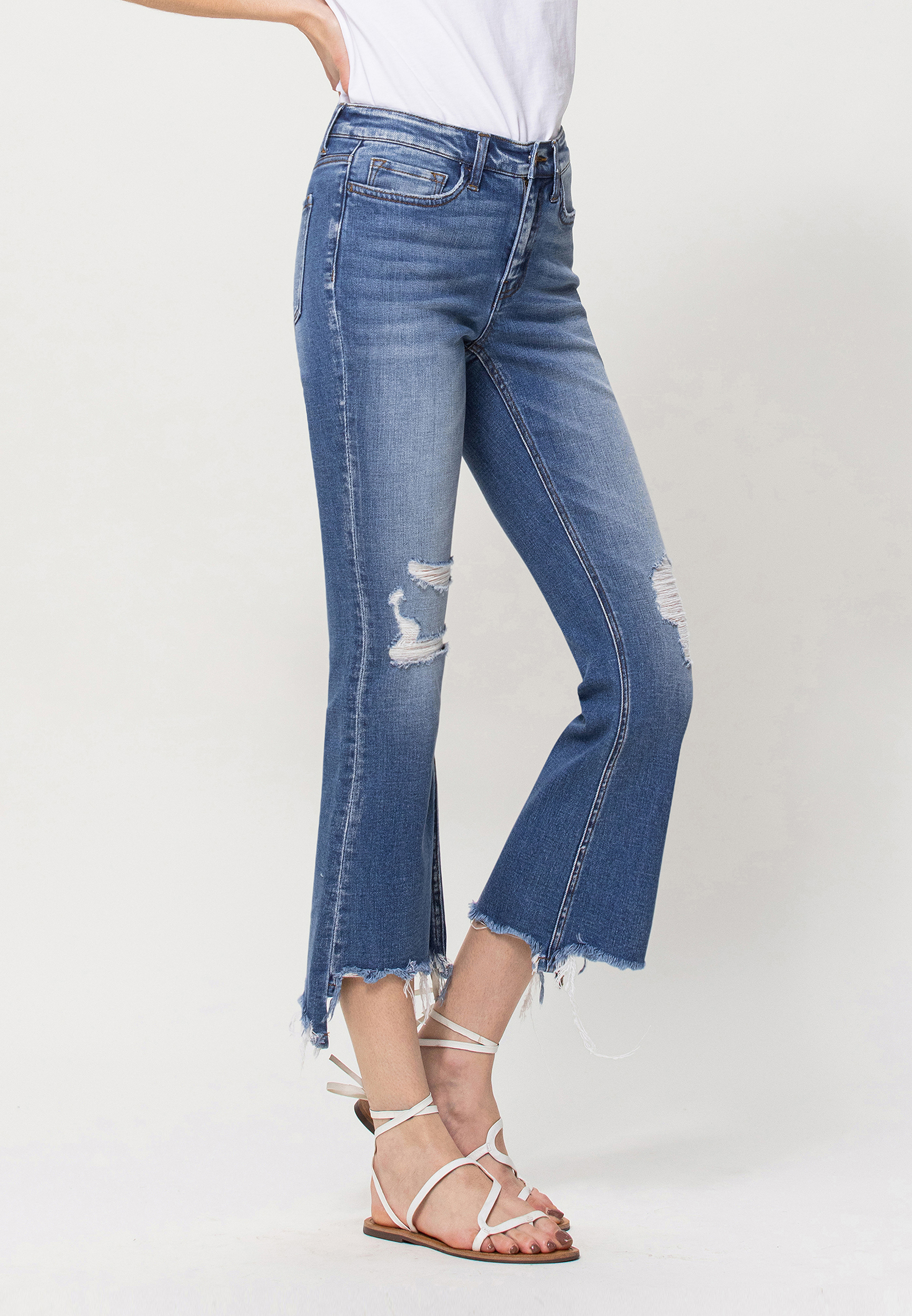 Flying Monkey&trade; Flare Mid Rise Ripped Ankle Jean, MEDIUM SANDBLAST, large