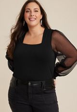 Plus Size Plisse Sleeve Blouse, C106, small