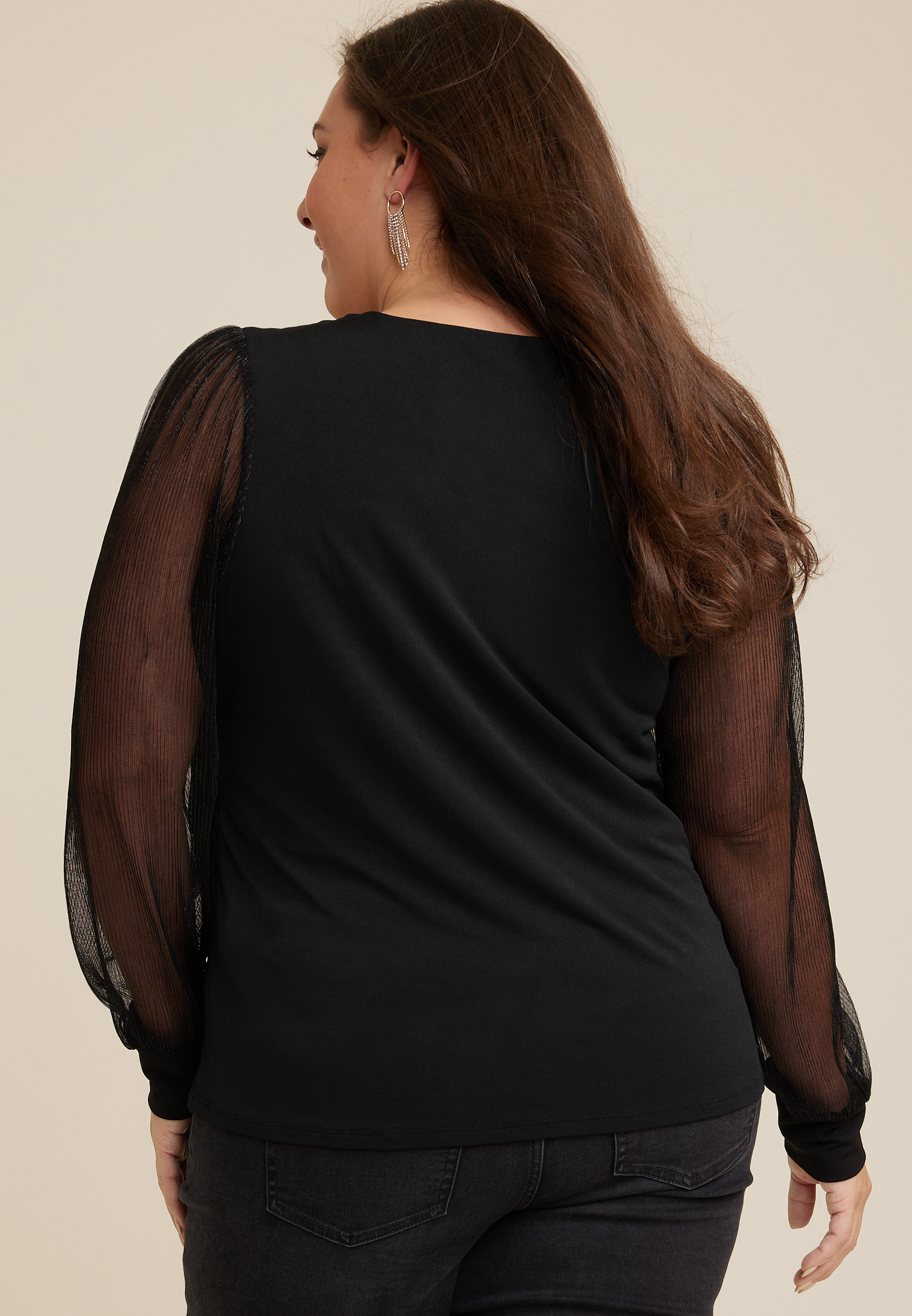 Plus Size Plisse Sleeve Blouse, C106, large