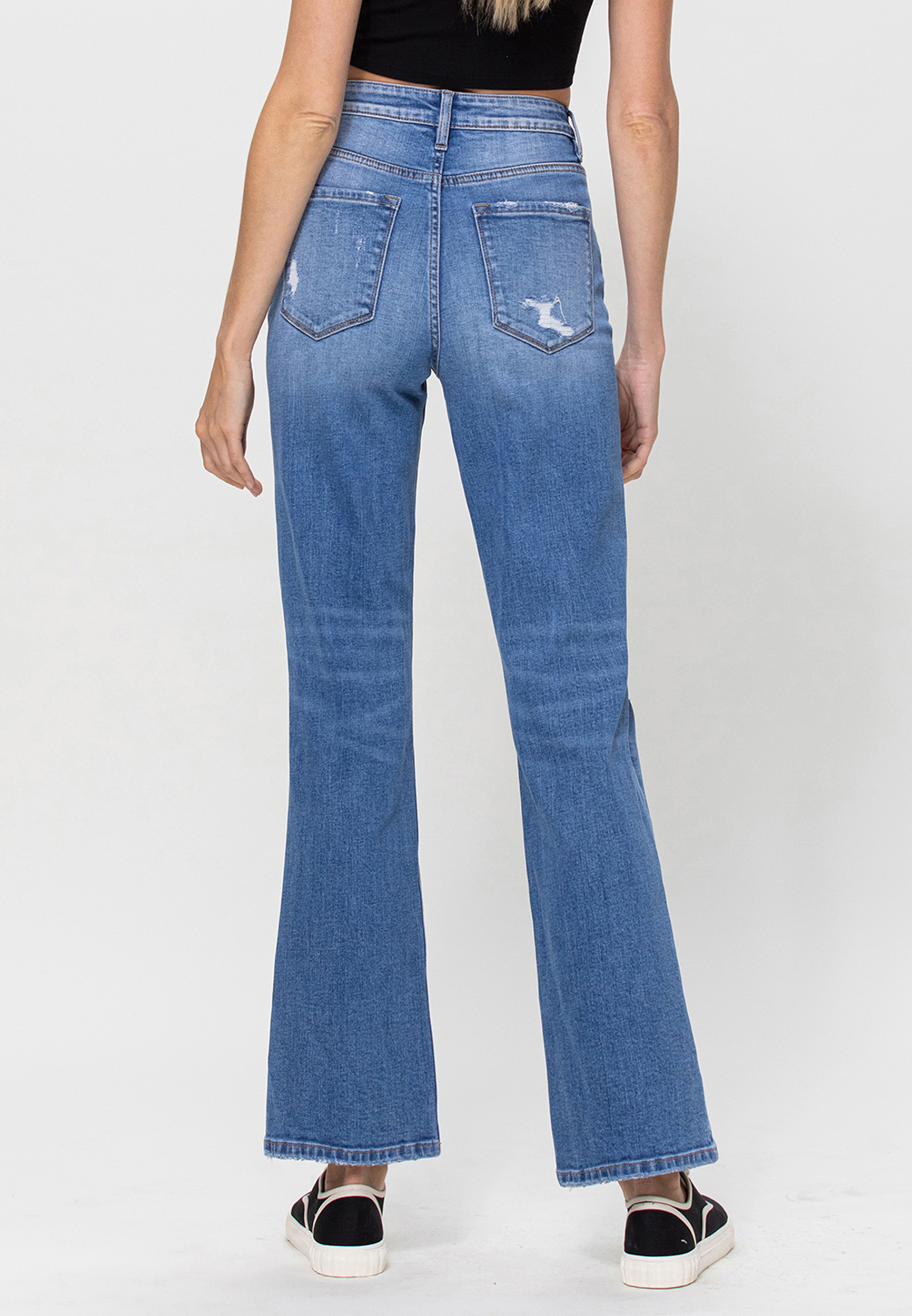 Flying Monkey&trade; 90s Flare High Rise Ripped Dad Jean, C3337, large