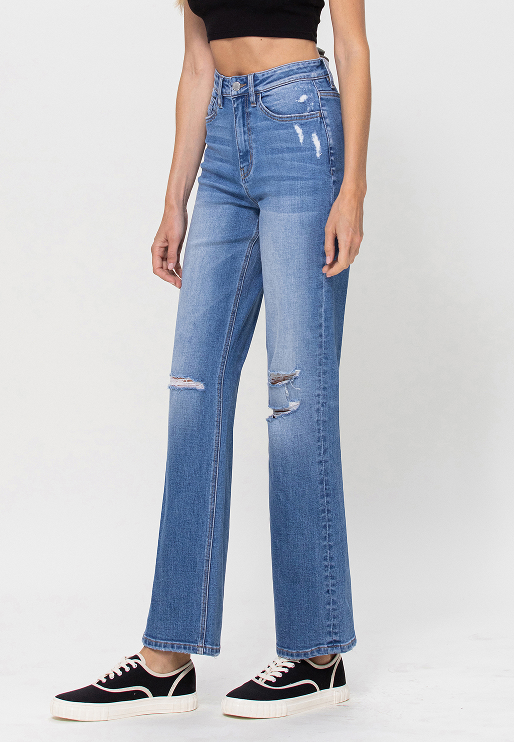 Flying Monkey&trade; 90s Flare High Rise Ripped Dad Jean, C3337, large