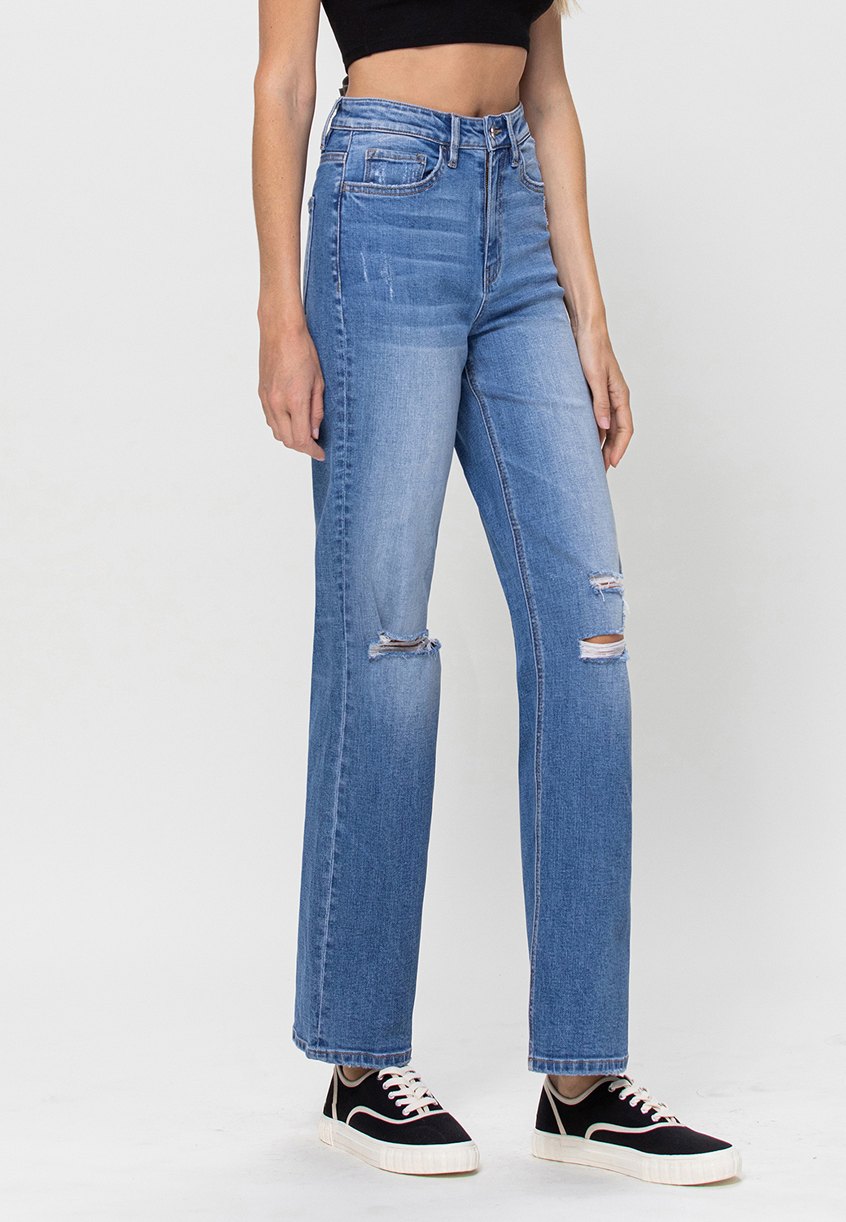 Flying Monkey&trade; 90s Flare High Rise Ripped Dad Jean, C3337, large