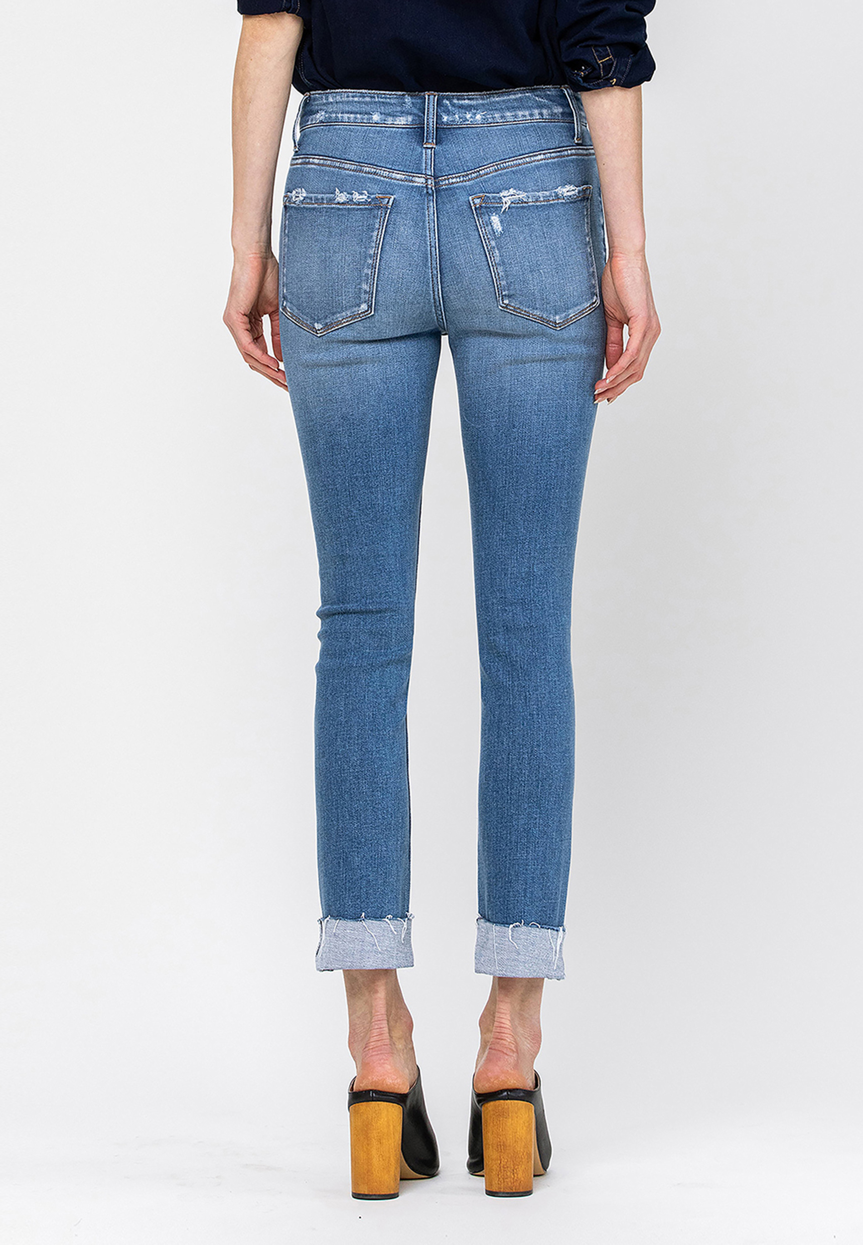 Flying Monkey&trade; Ankle Straight Mid Rise Cuffed Hem Jean, C3337, large