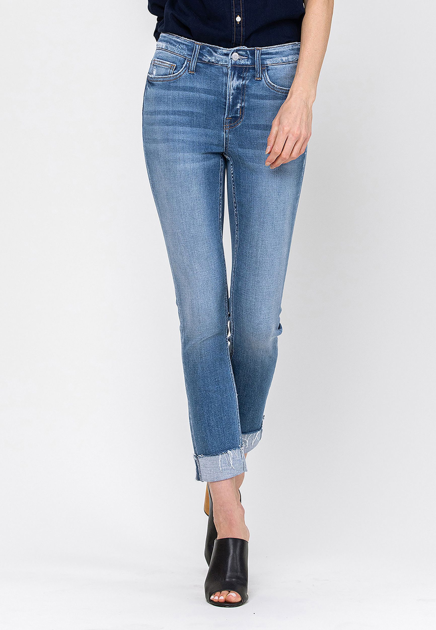 Flying Monkey&trade; Ankle Straight Mid Rise Cuffed Hem Jean, C3337, large