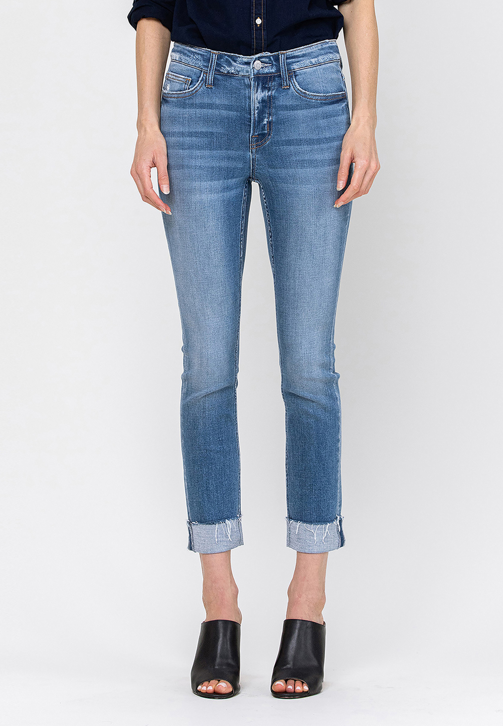 Flying Monkey&trade; Ankle Straight Mid Rise Cuffed Hem Jean, C3337, large