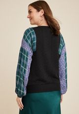 Mixed Media Sleeve Pullover, BLACK COMBO, small