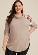 Plus Size Haven Cowl Neck Top, HEATHERED COCOA COMBO, small