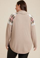 Plus Size Haven Cowl Neck Top, HEATHERED COCOA COMBO, small