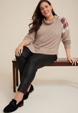 Plus Size Haven Cowl Neck Top, HEATHERED COCOA COMBO, small