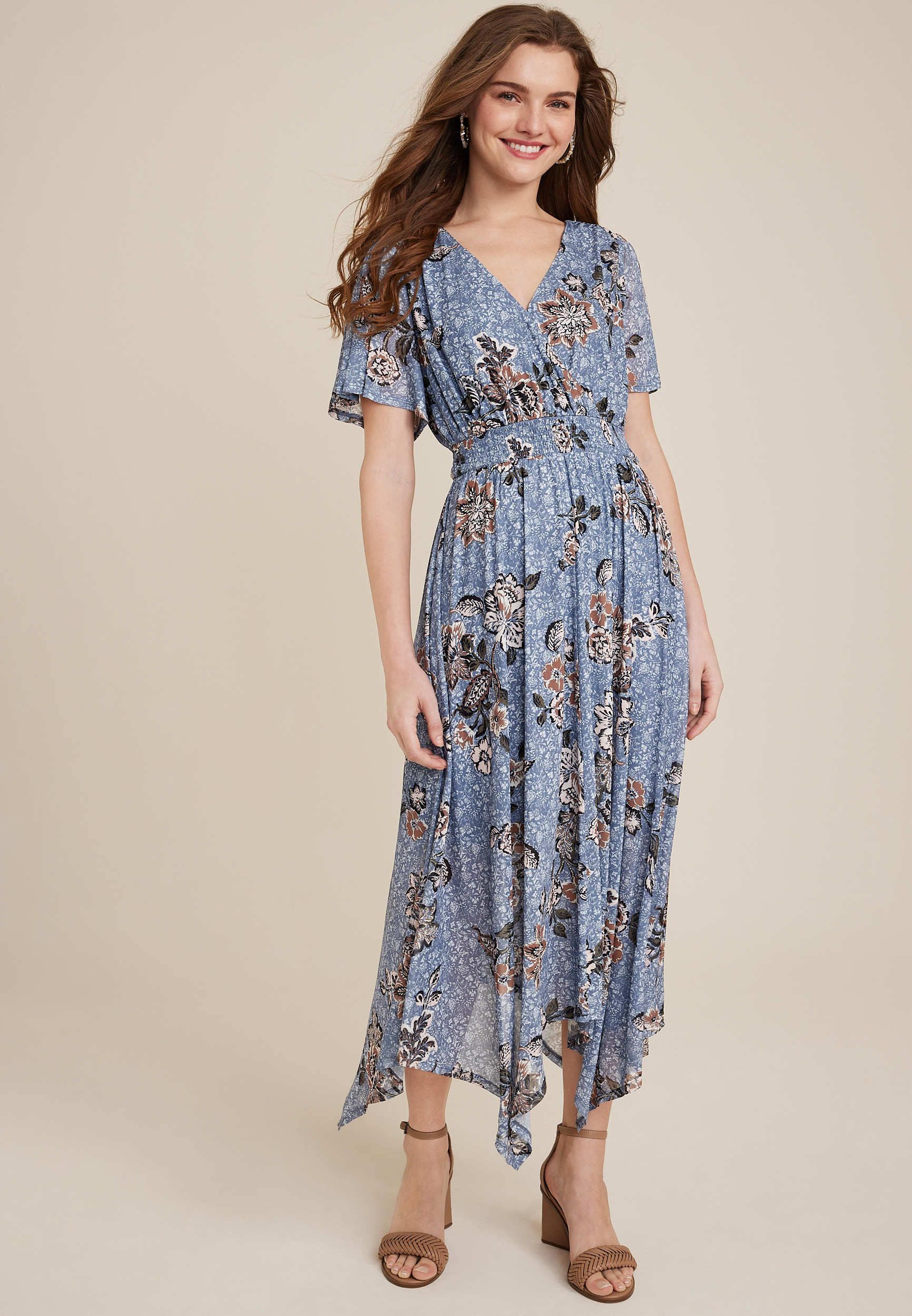 Floral Hanky Hem Midi Dress | maurices