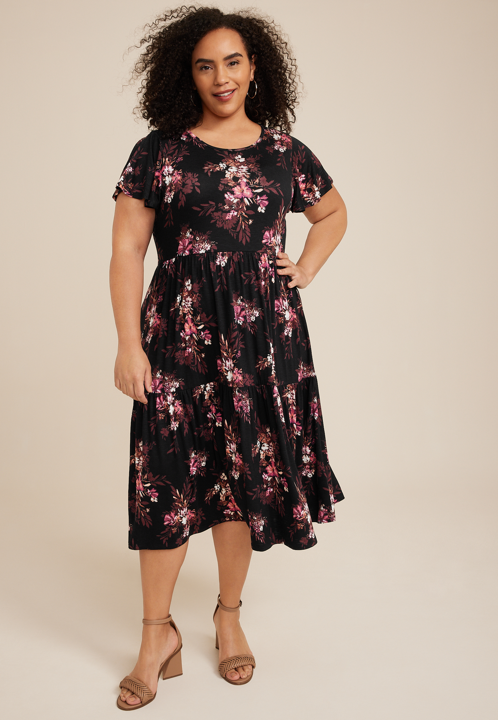 Plus Size 24/7 Floral Flutter Sleeve Midi Dress | maurices