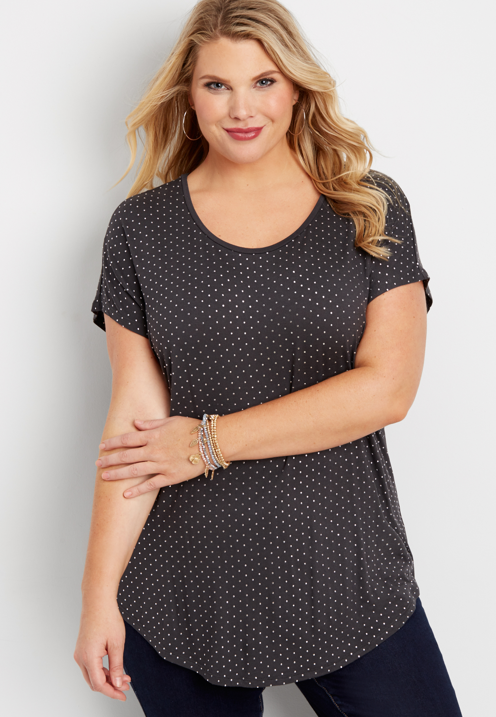 the 24/7 plus size dolman tee with metallic dots | maurices