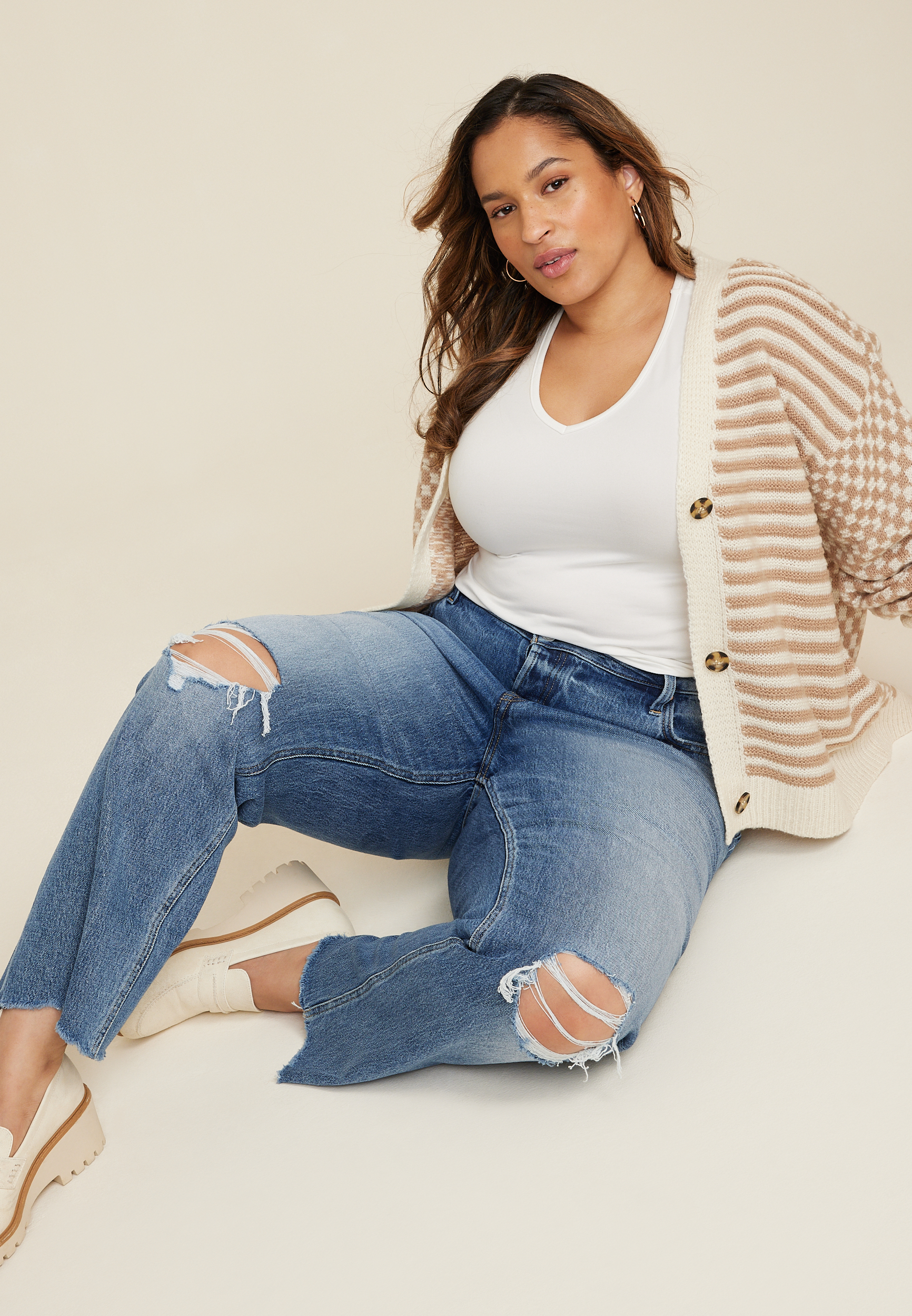Plus Size Goldie Blues&trade; Brooklyn Relaxed Curvy High Rise Ripped Straight Jean, C3337, large