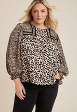 Plus Size Mix Media Blouse, MULTI COMBO, small