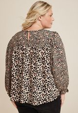 Plus Size Mix Media Blouse, MULTI COMBO, small