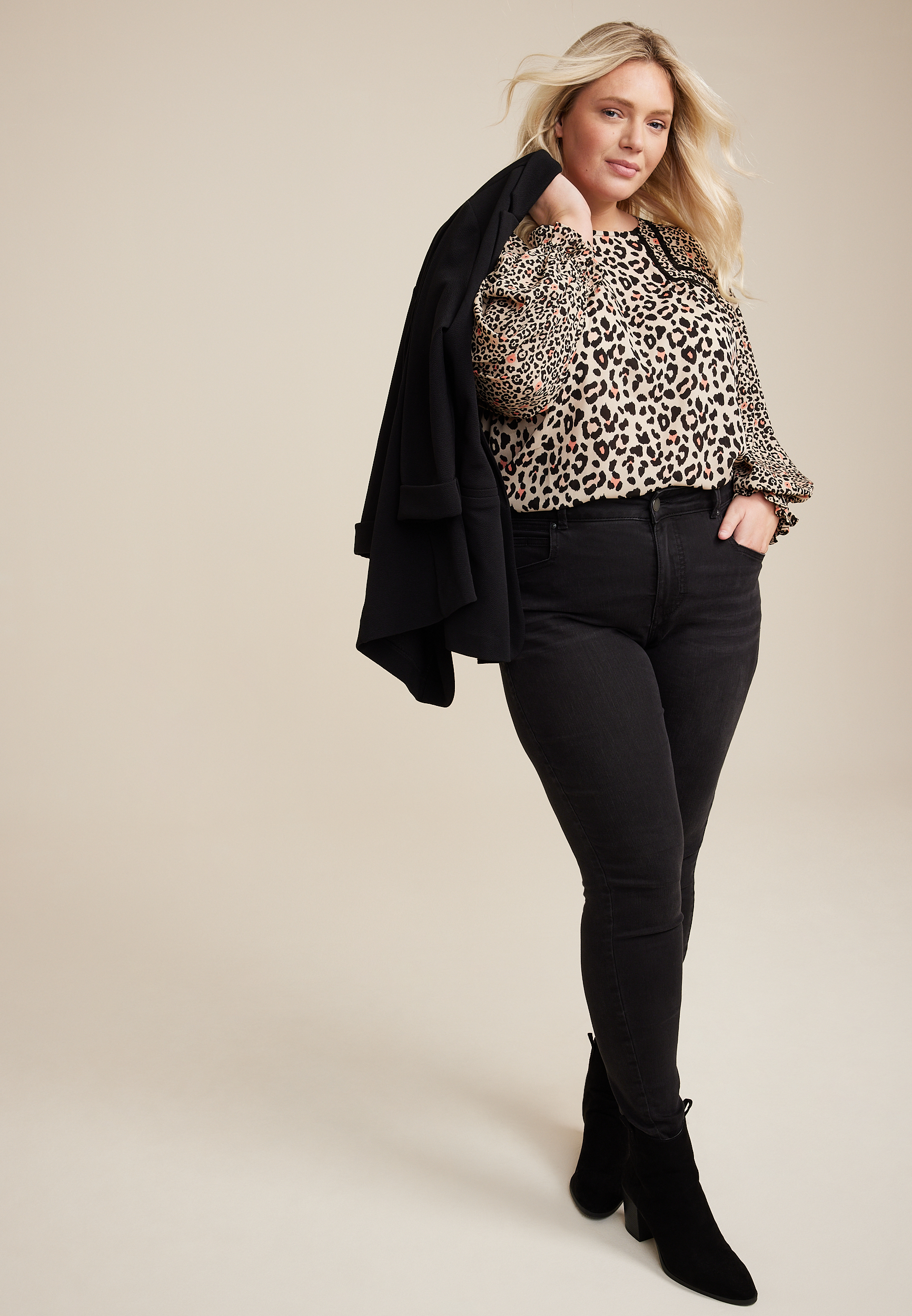 Plus Size Mix Media Blouse, MULTI COMBO, large