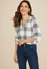 Atwood Plaid 3/4 Sleeve Popover Blouse, C3986, small