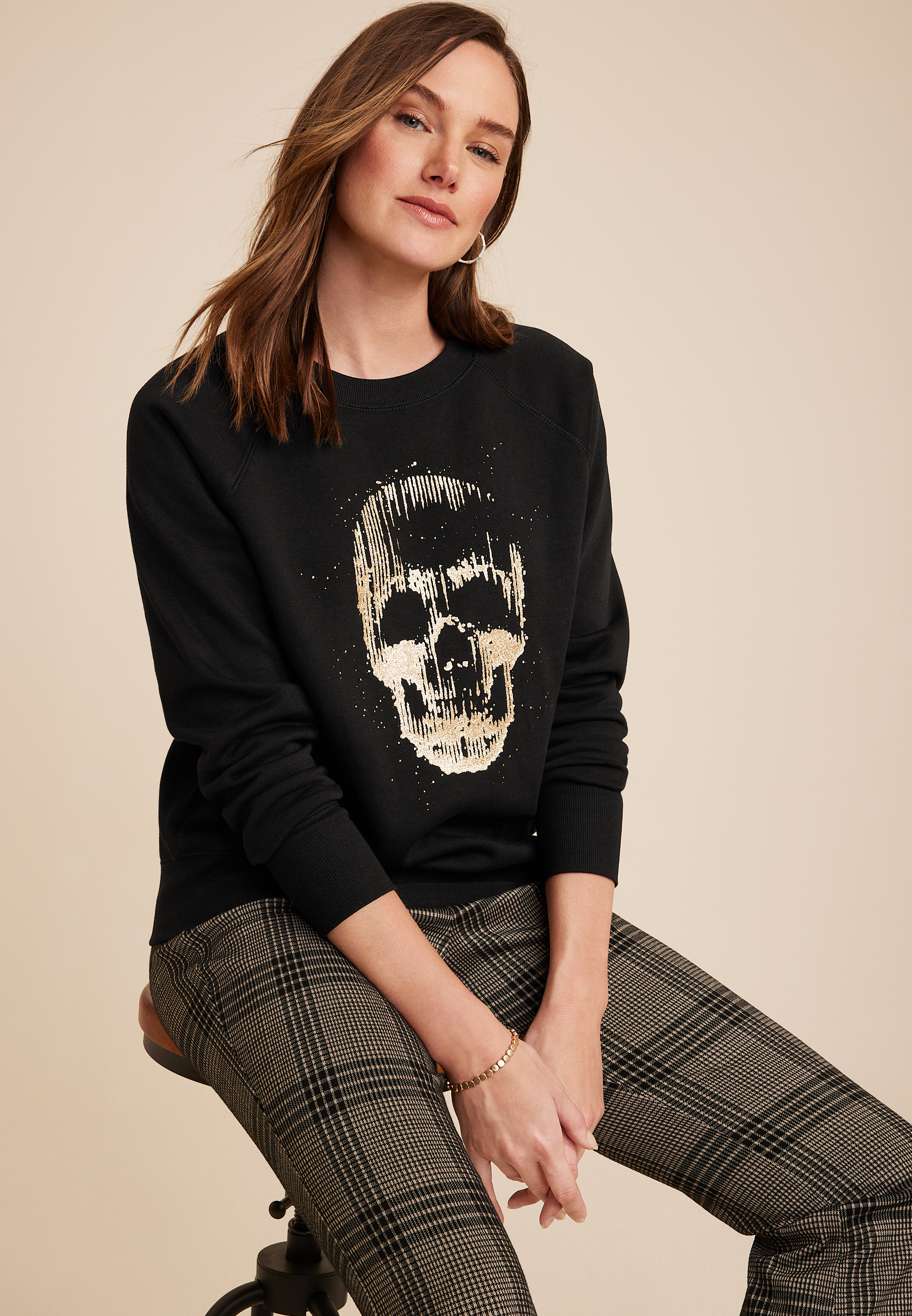 Glitter Skull Sweatshirt, C106, large