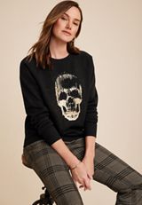 Glitter Skull Sweatshirt, C106, small