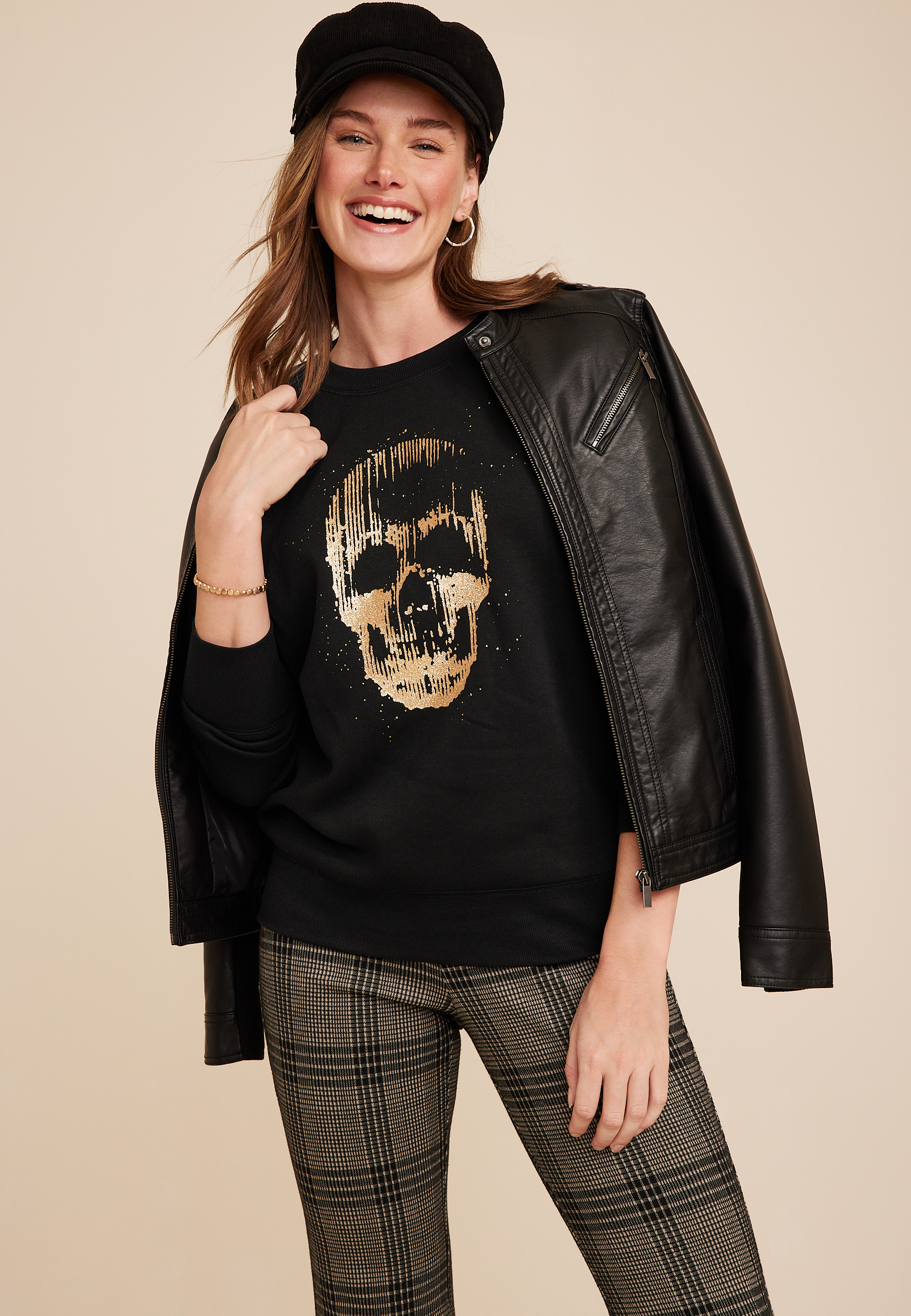 Glitter Skull Sweatshirt, C106, large