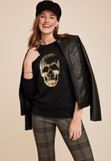 Glitter Skull Sweatshirt, C106, small