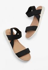 Aftin Strappy Stretch Flatform Sandal, BLACK, small