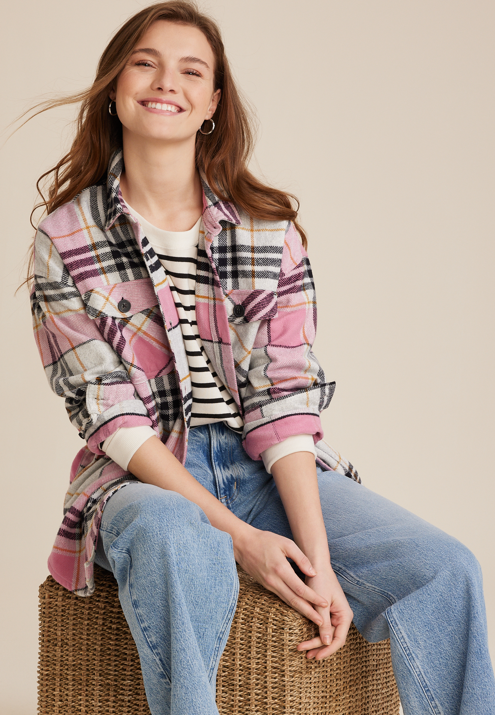 Plaid Twill Shacket, C2823, large
