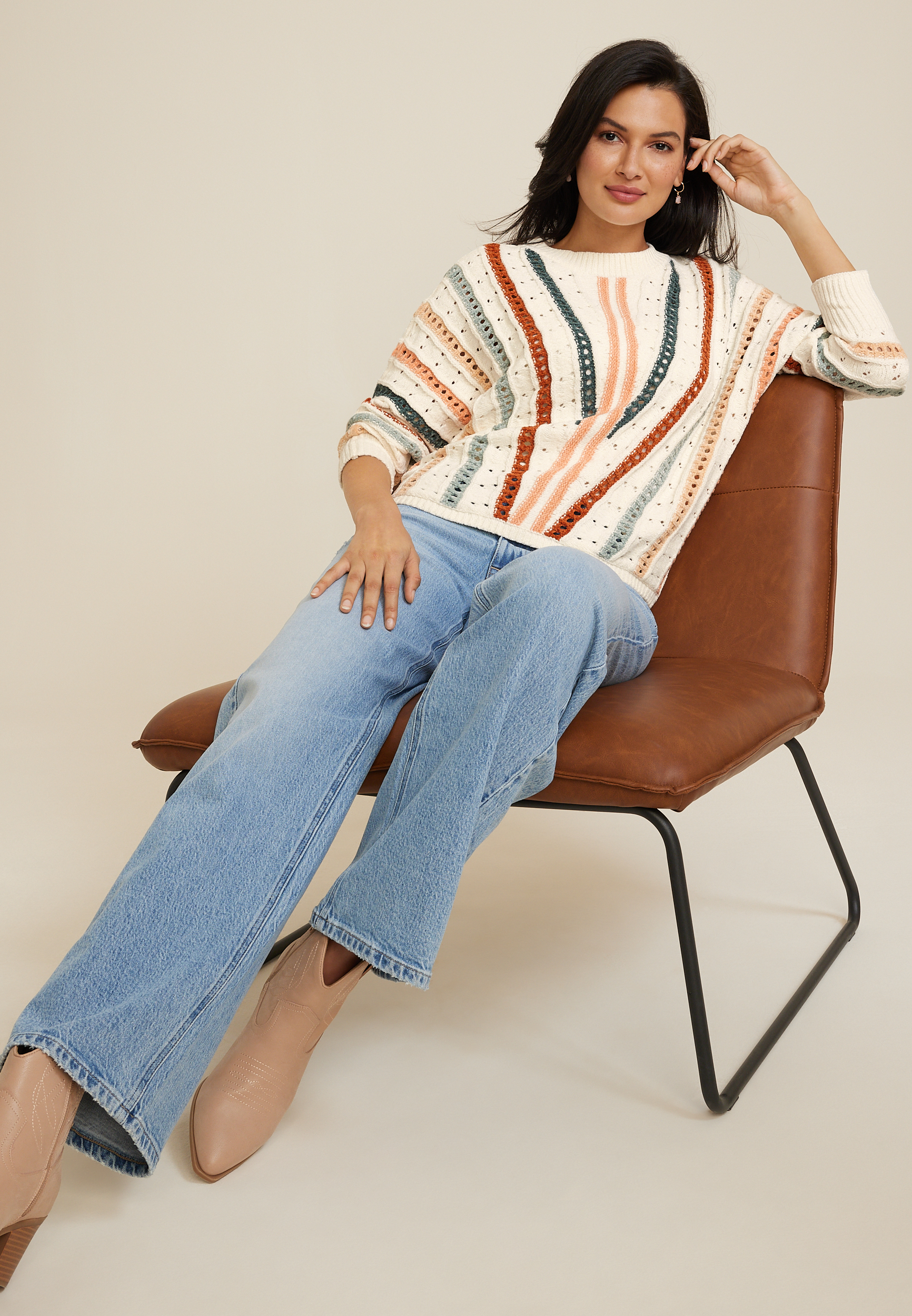 Chenille Striped Dolman Sweater, C3986, large