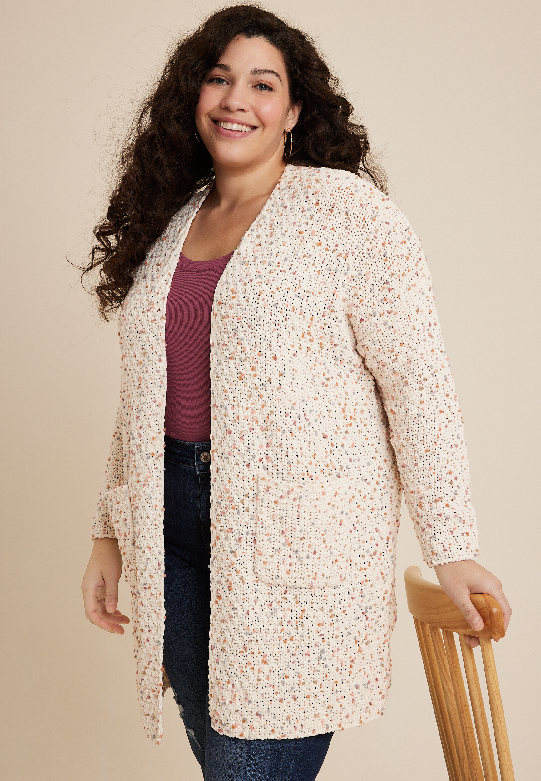 Plus Size Women's Marled Sweater Cardigan by Catherines in Dark Violet (Size  4X)