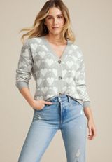 Argyle Heart Button Down Cardigan, LIGHT HEATHER GRAY COMBO, small
