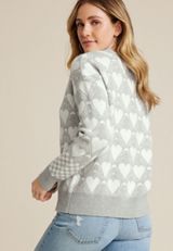Argyle Heart Button Down Cardigan, LIGHT HEATHER GRAY COMBO, small