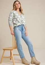 Argyle Heart Button Down Cardigan, LIGHT HEATHER GRAY COMBO, small