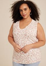Plus Size 24/7 Morgan Leopard V Neck Tank Top, C3986, small