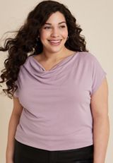 Plus Size 24/7 Fairhaven Cowl Neck Tee, VIOLET, small