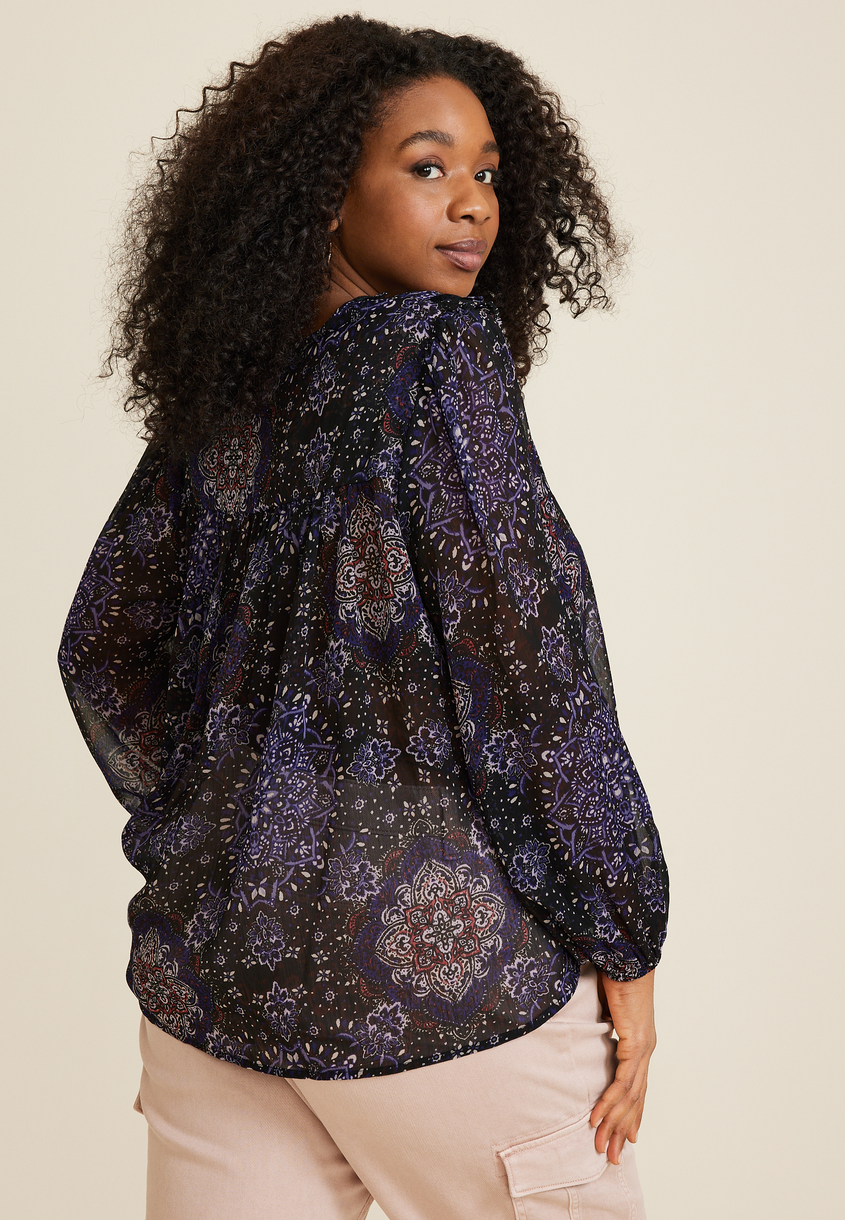 Plus Size Velvet Trim Peasant Blouse, C1524, large