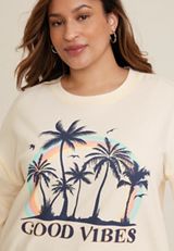 Plus Size Good Vibes Palm Tree Sweatshirt, C1754, small