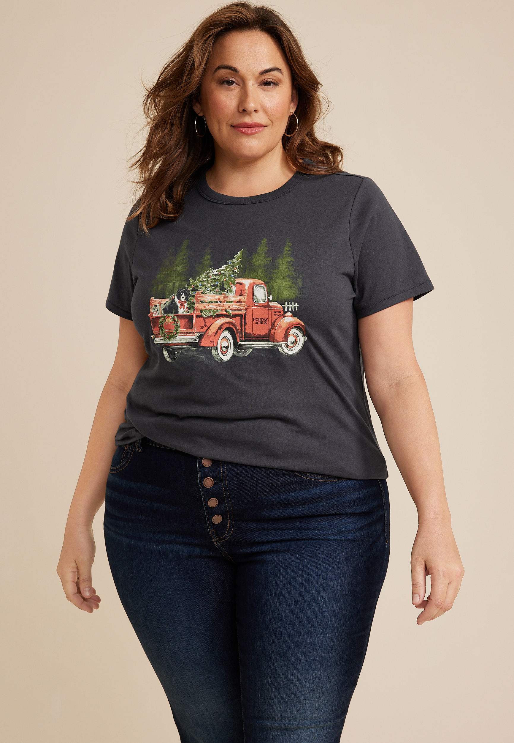 Plus Size Holiday Truck Graphic Tee, C1876, large