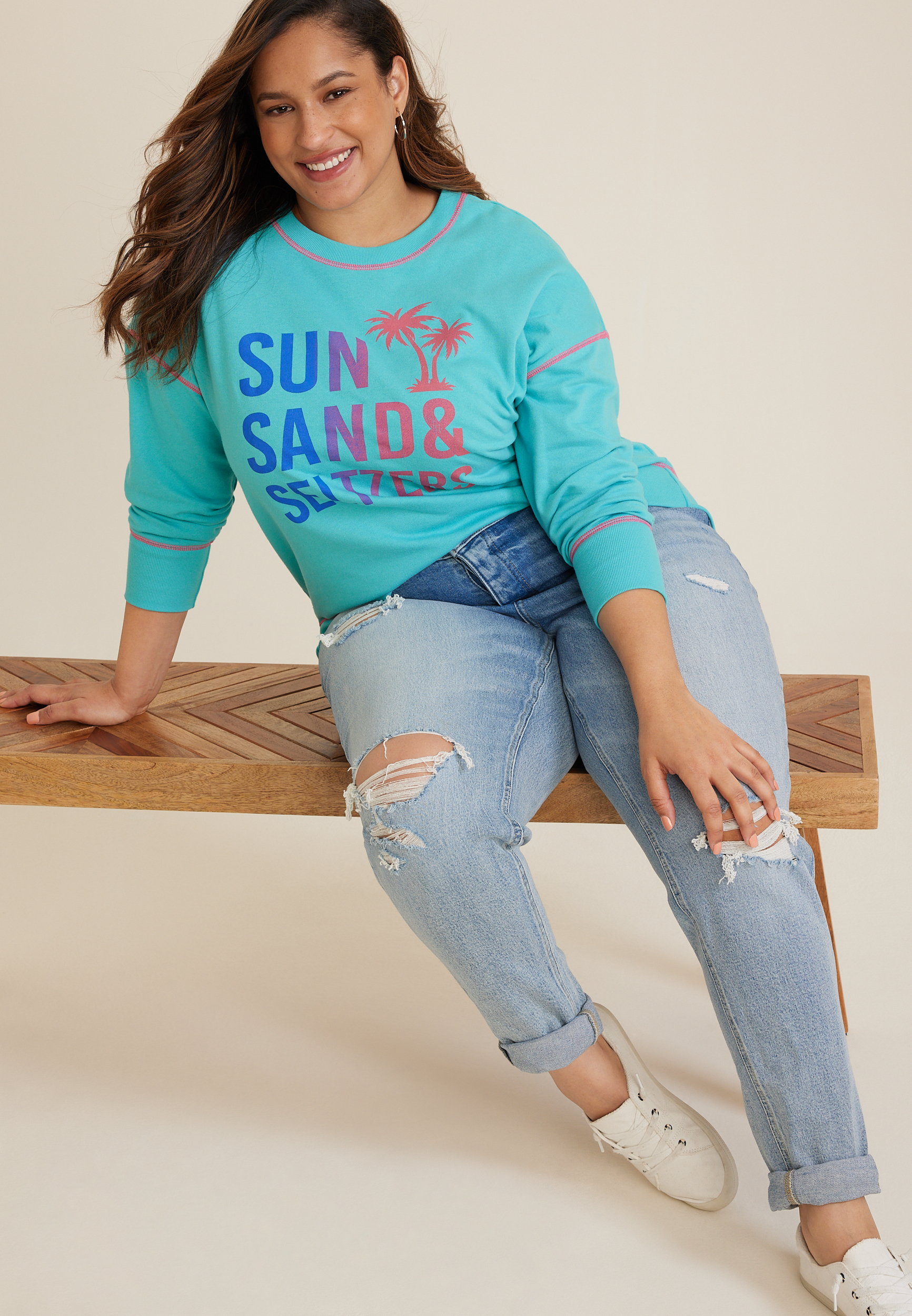 Plus Size Sun Sand And Seltzers Sweatshirt, C4820, large