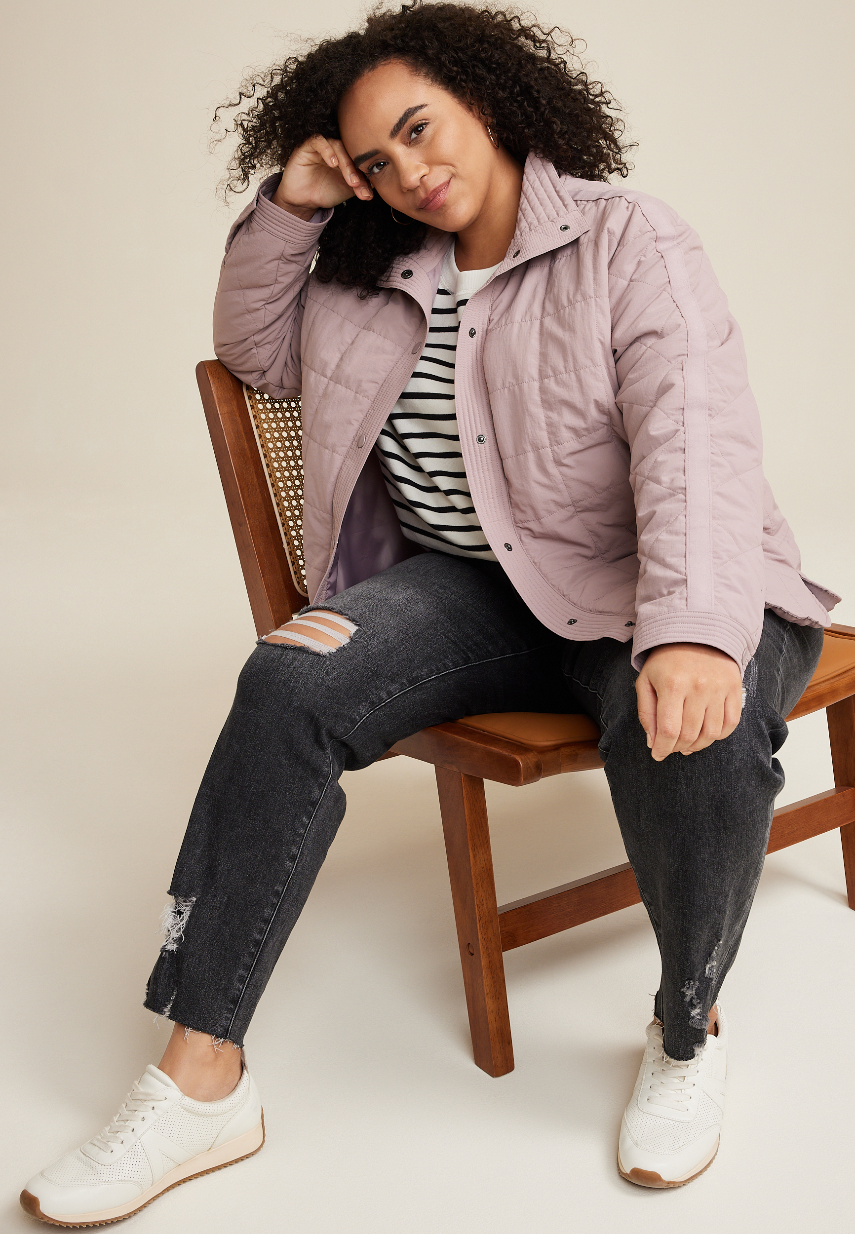 Plus Size Quilted Bomber Jacket, C313, large