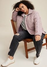 Plus Size Quilted Bomber Jacket, C313, small
