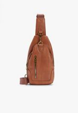 Faux Leather Sling Bag, COGNAC, small